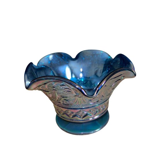 Vintage Fenton Carnival Glass Blue Bowl - Picture 1 of 16